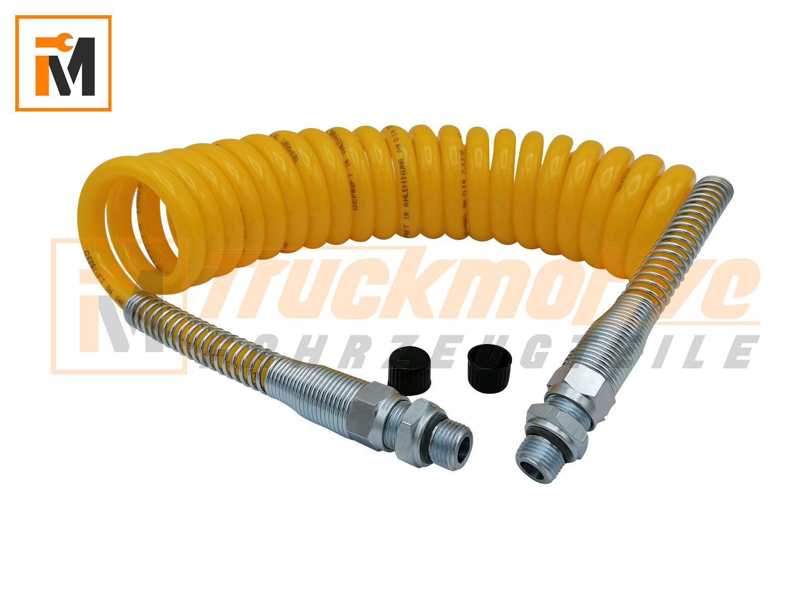 Spiralkabel Druckluft Gelb D=90 22 Windungen M16 x 1,5 PUR Polyurethane mit Metallknickschutz