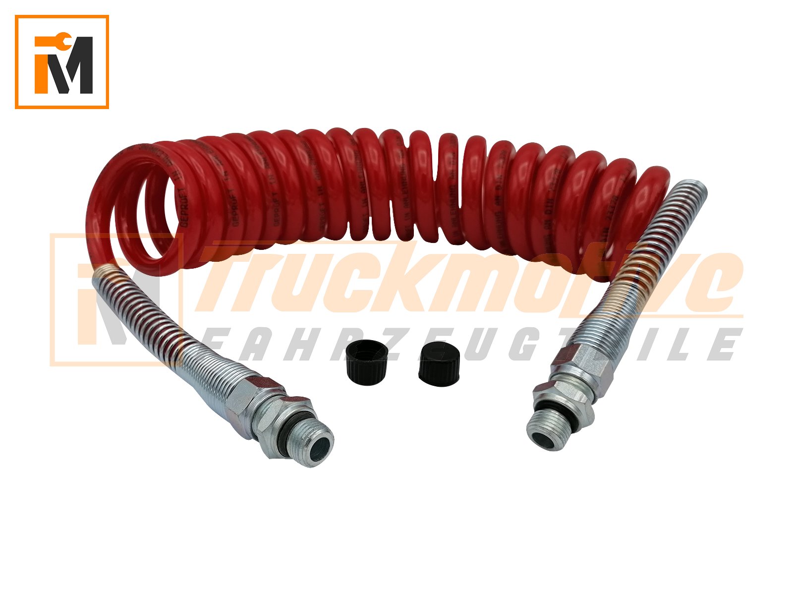 Spiralkabel Druckluft Rot D=90 22 Windungen M16 x 1,5 PUR Polyurethane mit Metallknickschutz